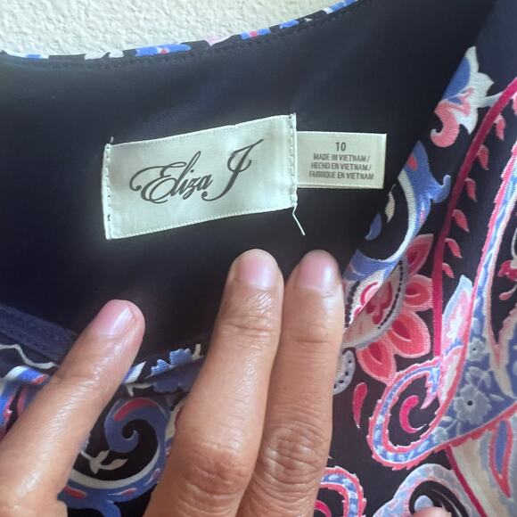 Eliza J Paisley Floral Blue Short Sleeves Knee Length Cocktail Dress Women's 10 - Picture 4 of 7